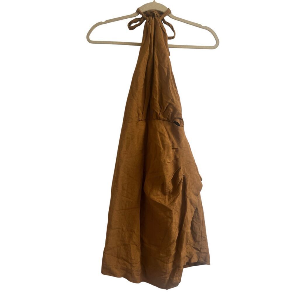 ✨Bardot Goddess Halter Linen Tan Sz 2 Dress✨ - Picture 3 of 7